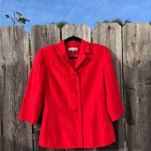 Vintage Red Women's Blazer 3/4 Sleeve Square Buttons